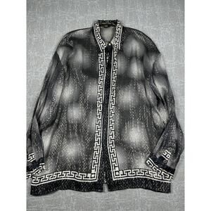 Alberto Celini Greek Key Button Down Designer Silk Metallic Shirt Size XL